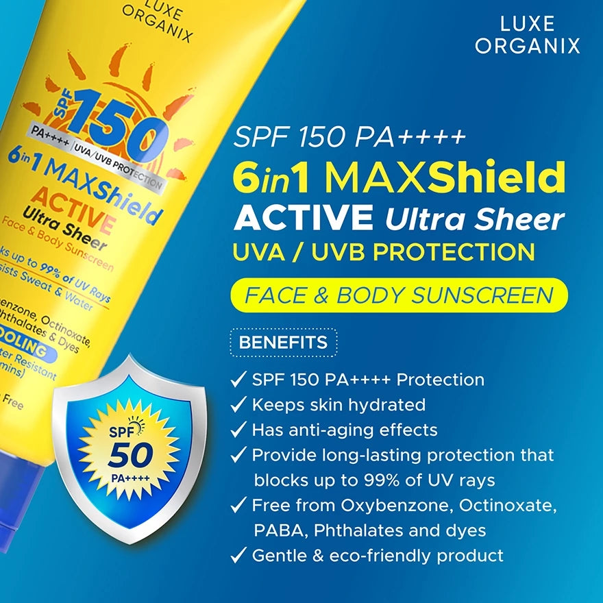 6 in 1 Maxshield Active Ultra Sheer Face and Body Sunscreen 100ml