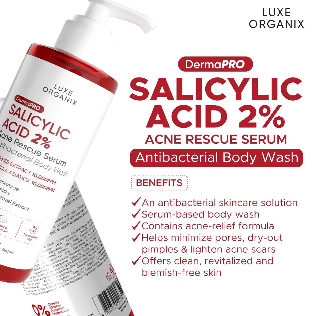 DermaPRO Salicylic Acid 2% Acne Rescue Serum Antibacterial Body Wash 500ml