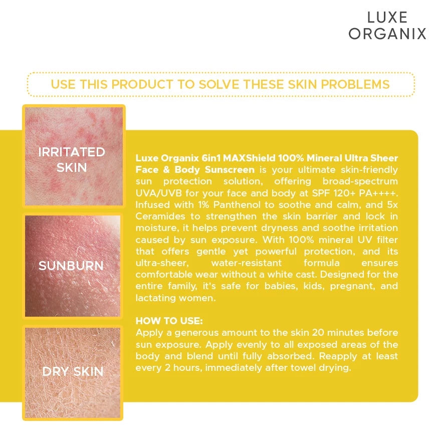 6 in 1 MAXShield 100% Mineral Ultra Sheer Face & Body Sunscreen 100ml